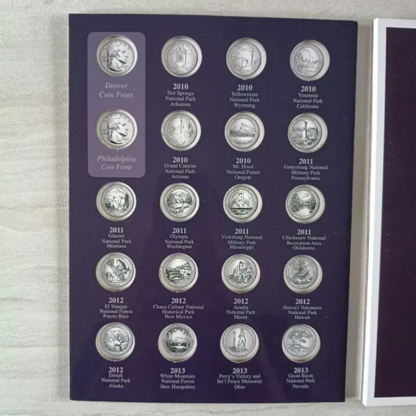 ALB006.- Álbum de 25 Centavos de Parques Nacionales de Estados Unidos 2010 - 2021 Completo , Colección Numismática