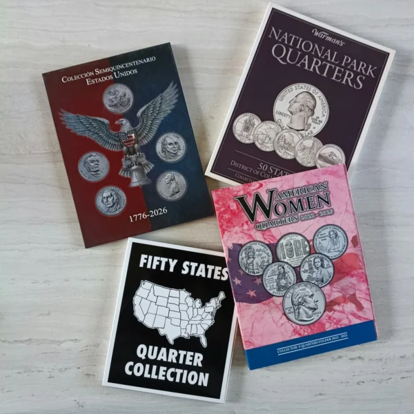 Combo Albumes 4 -1 ALB004.- Colección de 4 Álbumes para Monedas de 25 Centavos de Estados Unidos — Historia y Quarters Conmemorativos 1999–2026