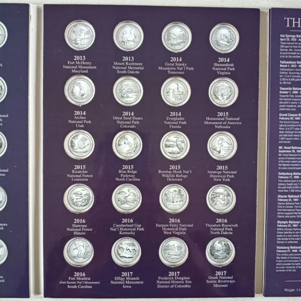 ALB008.- Álbum de 25 centavos de: Estados y Territorios + Álbum de 25 ctvs de Parques Nacionales de USA, Numismática, Coleccionable