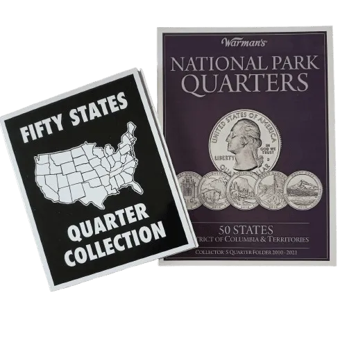 ALB008.- Álbum de 25 centavos de: Estados y Territorios + Álbum de 25 ctvs de Parques Nacionales de USA, Numismática, Coleccionable