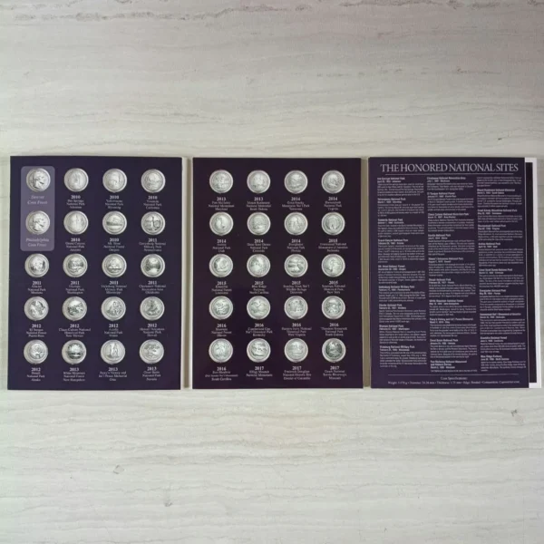 ALB008.- Álbum de 25 centavos de: Estados y Territorios + Álbum de 25 ctvs de Parques Nacionales de USA, Numismática, Coleccionable