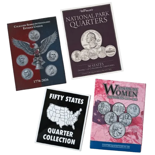 Combo Albumes 4 ALB004.- Colección de 4 Álbumes para Monedas de 25 Centavos de Estados Unidos — Historia y Quarters Conmemorativos 1999–2026