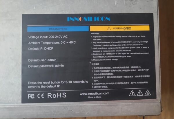 WhatsApp-Image-2023-03-02-at-17.24.20.jpeg MIN003.- Minador ASIC Innosilicon A10 Pro Usado con Fuente APW7 110V/220V | 720 MH/s | Ethash / Etchash